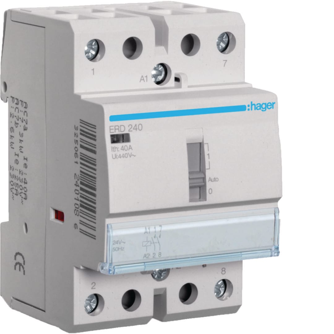 HAGER BOCCHIOTTI - Relè di comando 40 A 24 V AC 2 NA 3 moduli DIN