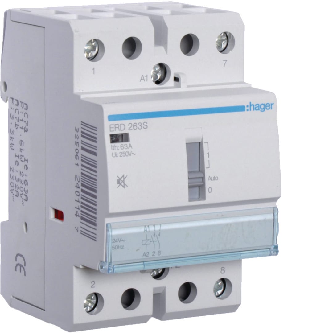 HAGER BOCCHIOTTI - Relè di comando silenzioso 63 A 24 VAC / VDC 2 NA 3 moduli DIN