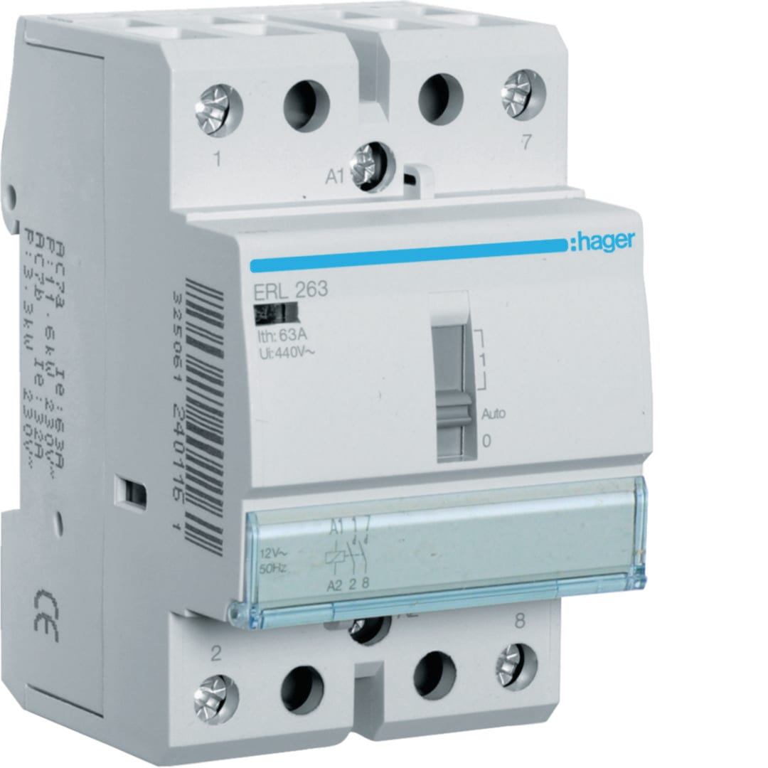 HAGER BOCCHIOTTI - Relè di comando 63 A 12 V AC 2 NA 3 moduli DIN