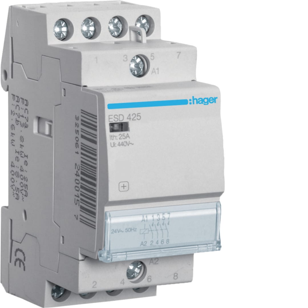 HAGER BOCCHIOTTI - Contattore eco 4 NA 24 V AC 25 A 2 moduli DIN