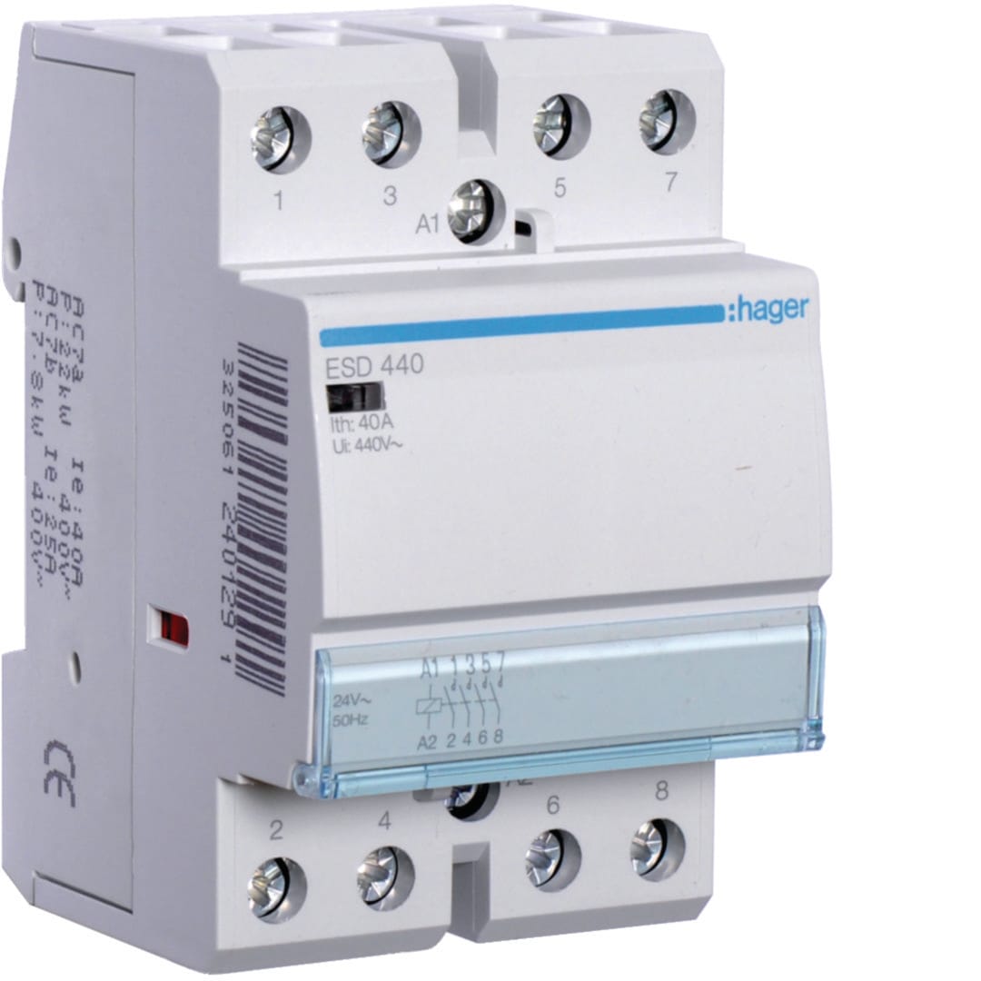 HAGER BOCCHIOTTI - Contattore standard 4 NA 24 V AC 40 A 3 moduli DIN