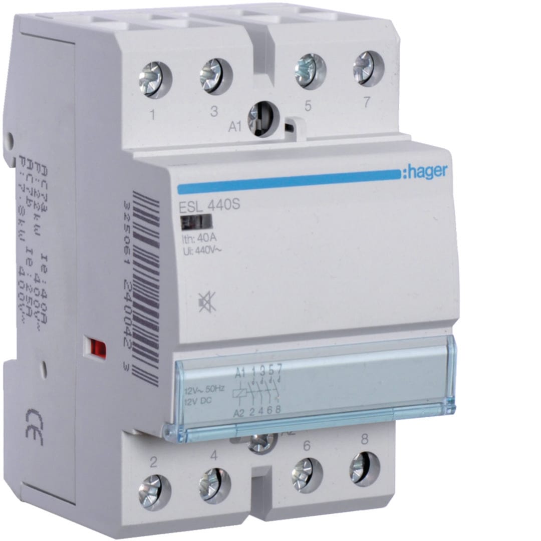 HAGER BOCCHIOTTI - Contattore silenzioso 40 A 12 V AC 4 NA 3 moduli DIN