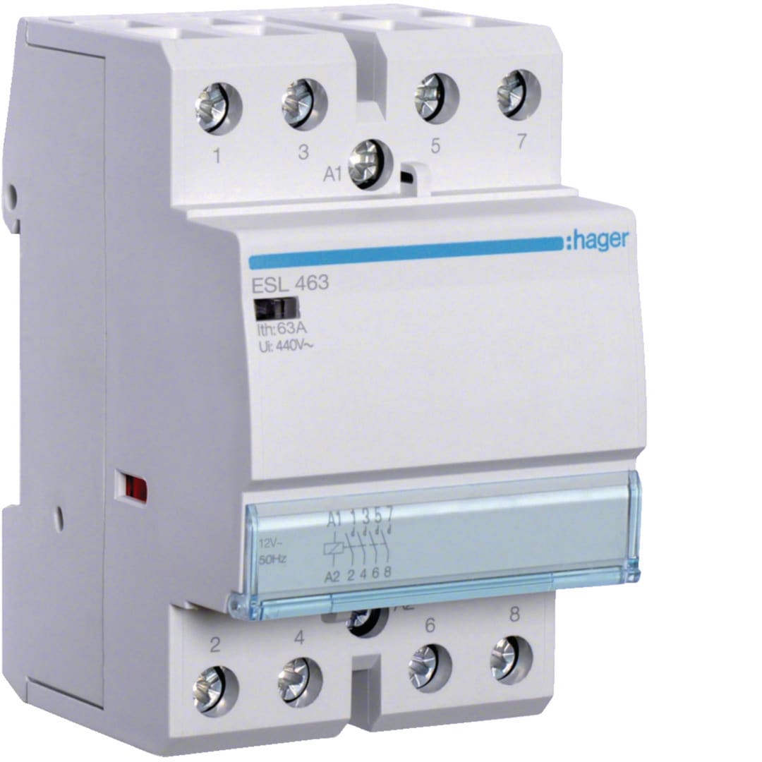 HAGER BOCCHIOTTI - Contattore standard 63 A 12 V AC 4 NA 3 moduli DIN
