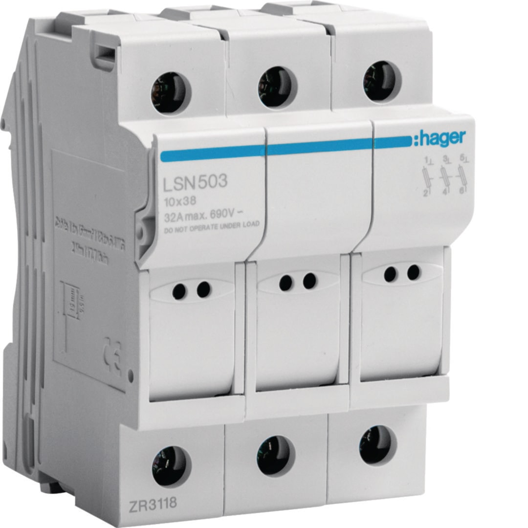 HAGER BOCCHIOTTI - Portafusibile 10.3X38 3P 3 moduli DIN