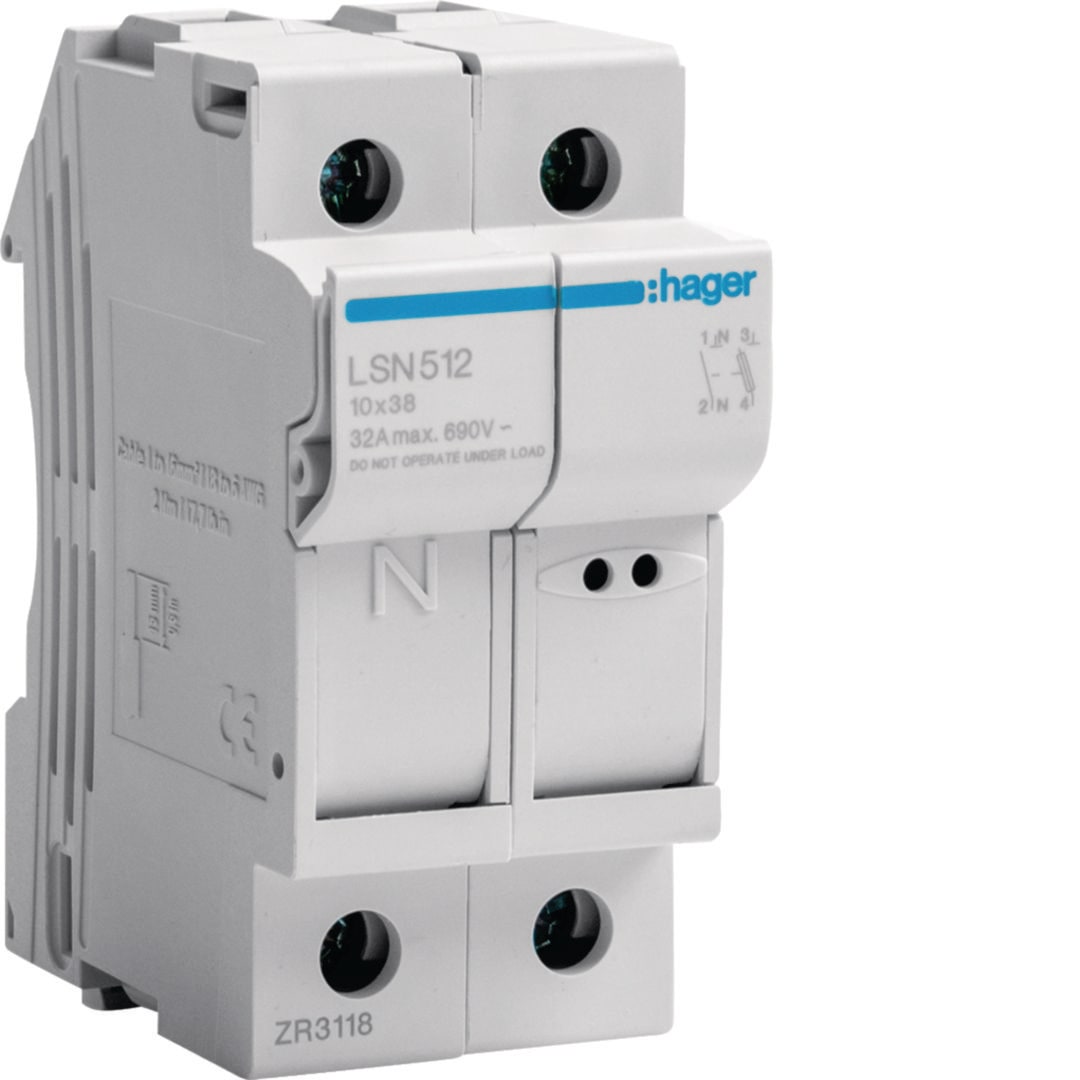 HAGER BOCCHIOTTI - Portafusibile 10.3X38 1P+N 2 moduli DIN