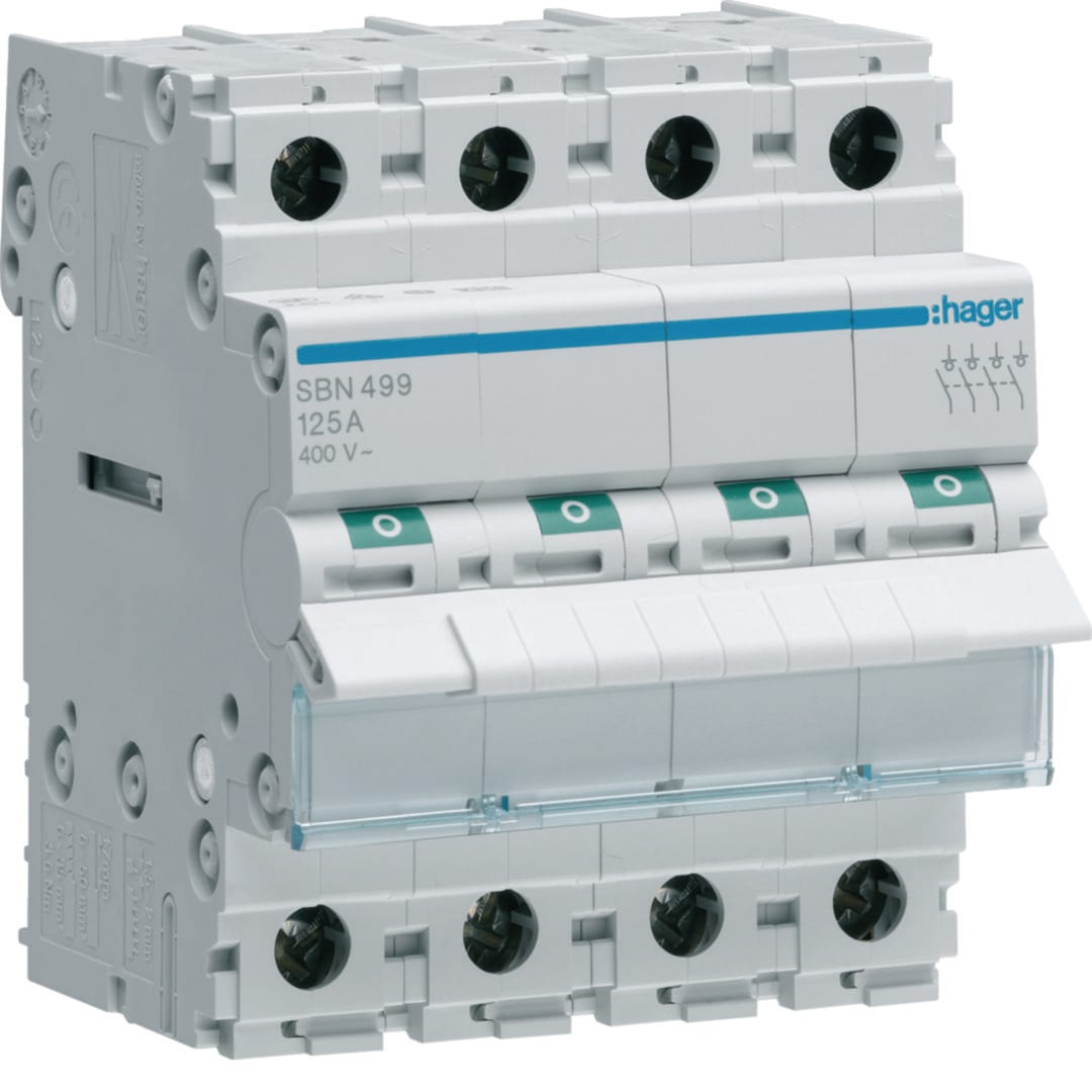 HAGER BOCCHIOTTI - Interruttore non automatico 4 P 125 A 400 V AC 4 moduli DIN