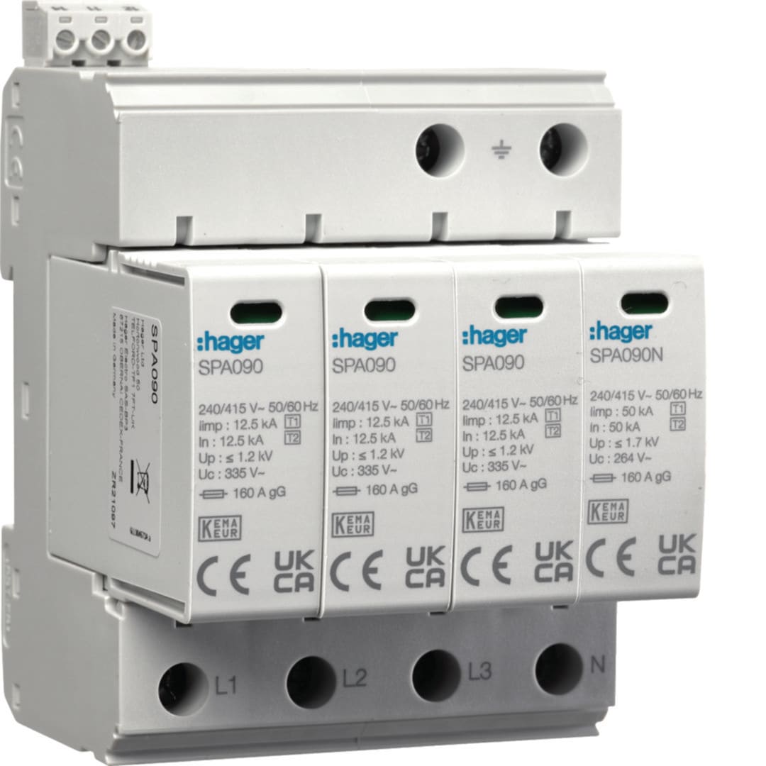 HAGER BOCCHIOTTI - SPD T1+T2 4P TN-S/TT 50kA con contatto ausiliario
