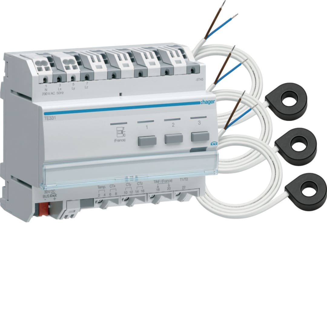 HAGER BOCCHIOTTI - Contatore energia e potenza bus KNX trifase e monofase diretto 90A 6M