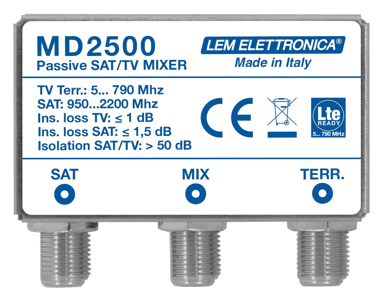 LEM ELETTRONICA - Miscelatore - demiscelatore MD2500 con 1 ingresso TV Terrestre, 1 ingresso Satellite.