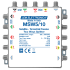 LEM ELETTRONICA - Partitore MSW5/10, 4 montanti Satellite Wide Band (250… 2400MHz) e 1 montante Terrestre (5… 790MHz) a 2 vie, perdita di passaggio <5dB.
