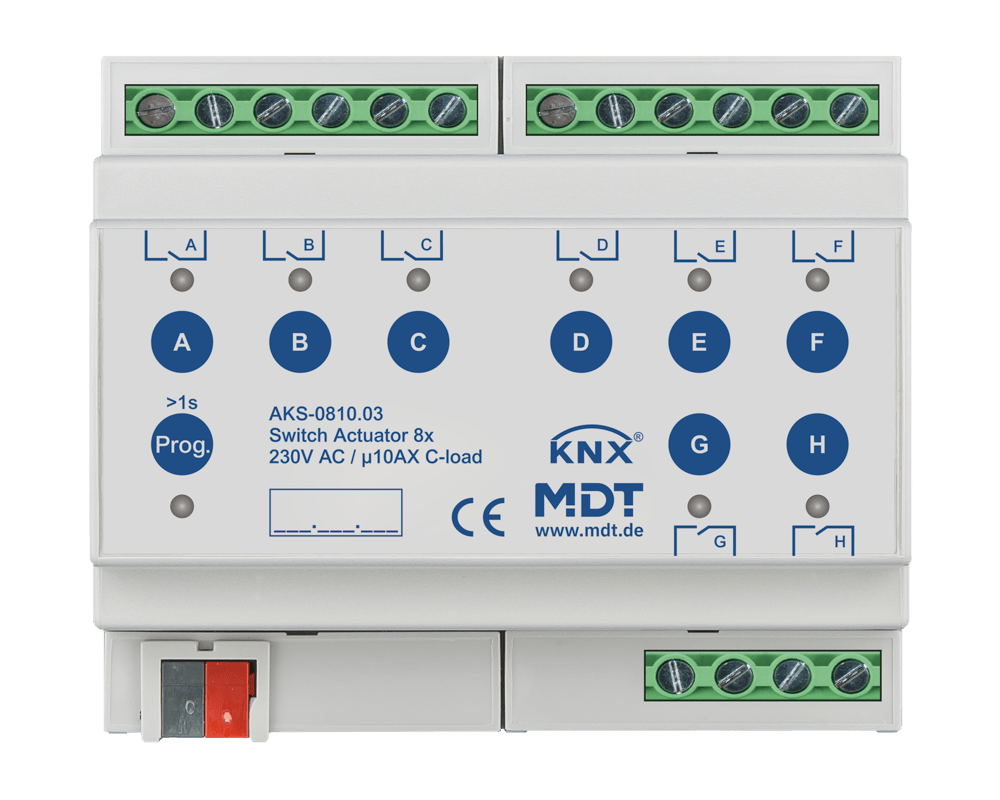 MDT - Attuatore KNX on/off 8 canali,230V,10A,C-Last,140µF