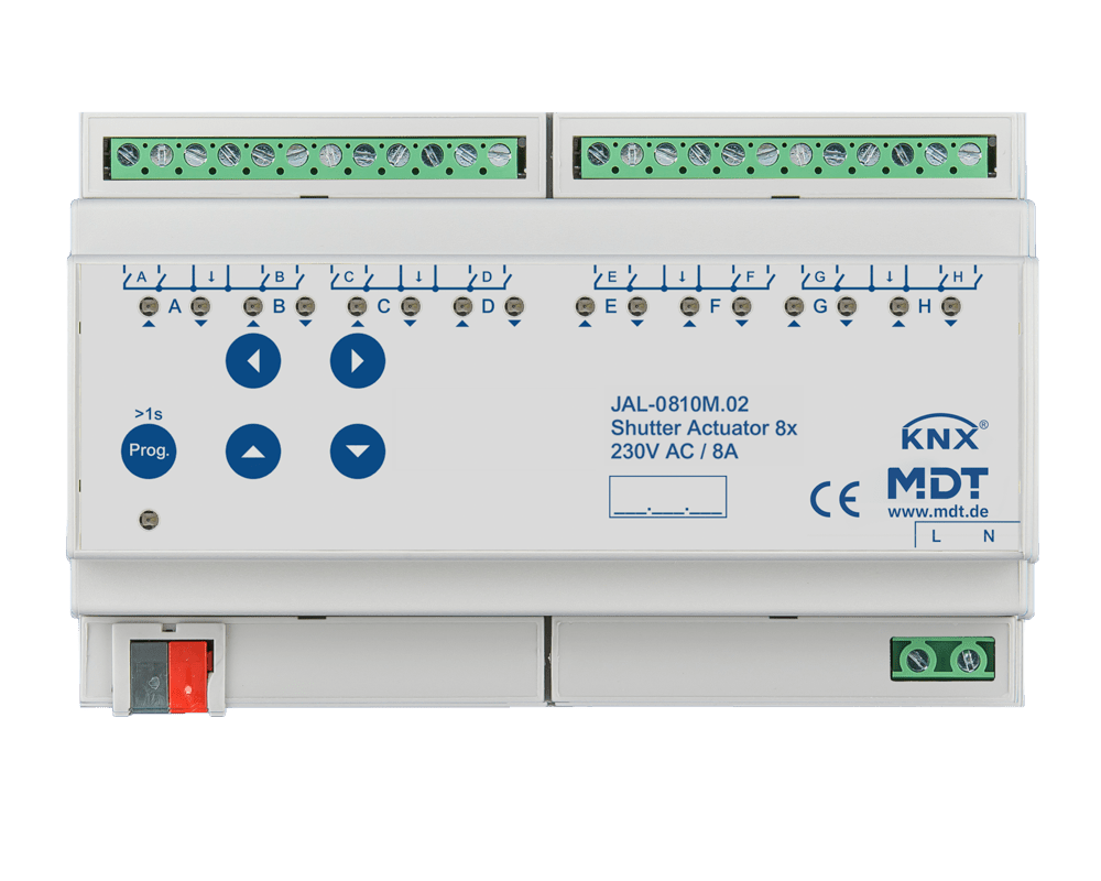 MDT - Attuatore veneziane KNX  misurazione posizione, 8 canali, 10A, 230V