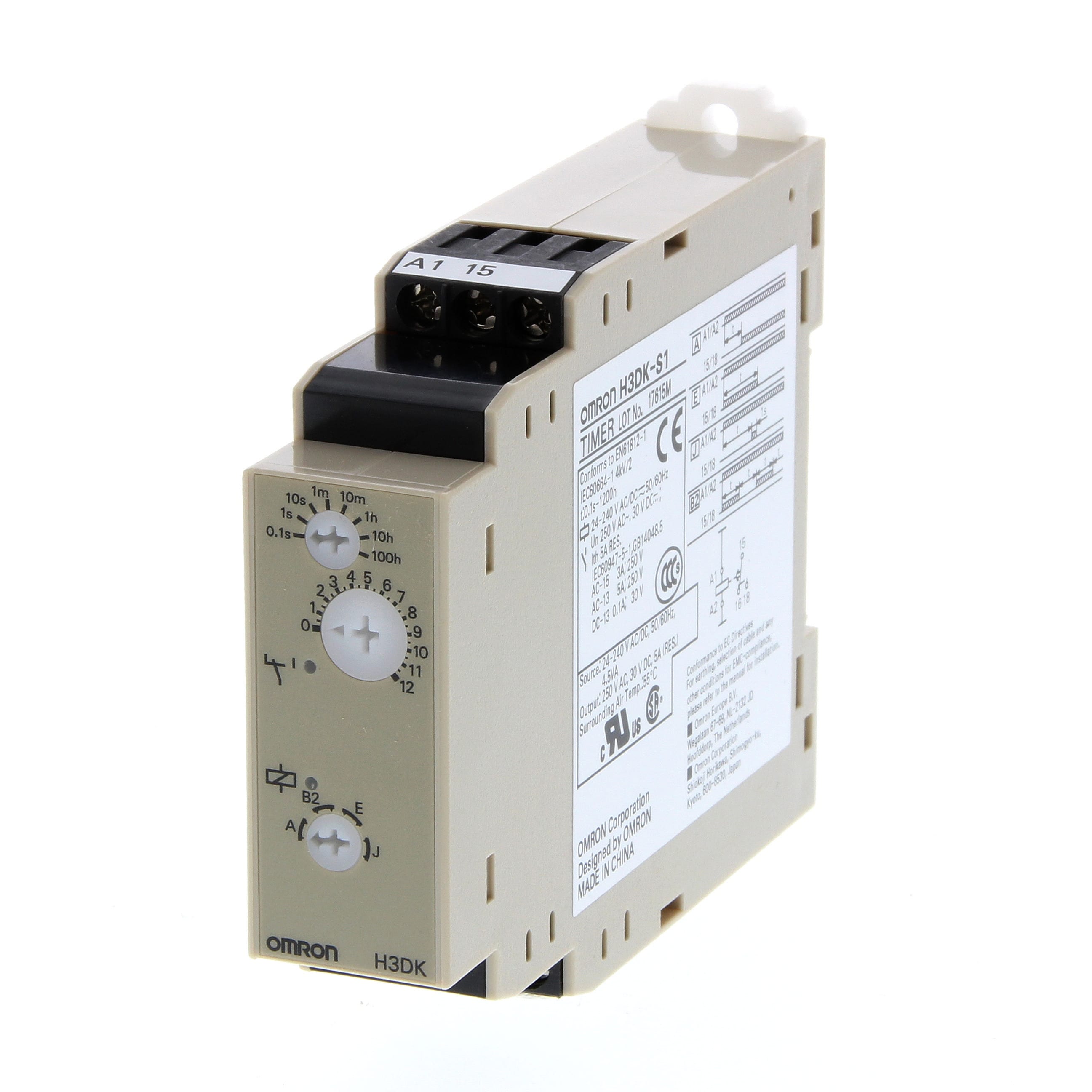 OMRON ELECTRONICS - Timer elettronico H3DK-S 22,5mm multiscala multifunzione multitensione 1 uscita SPDT ritardata guida DIN.
