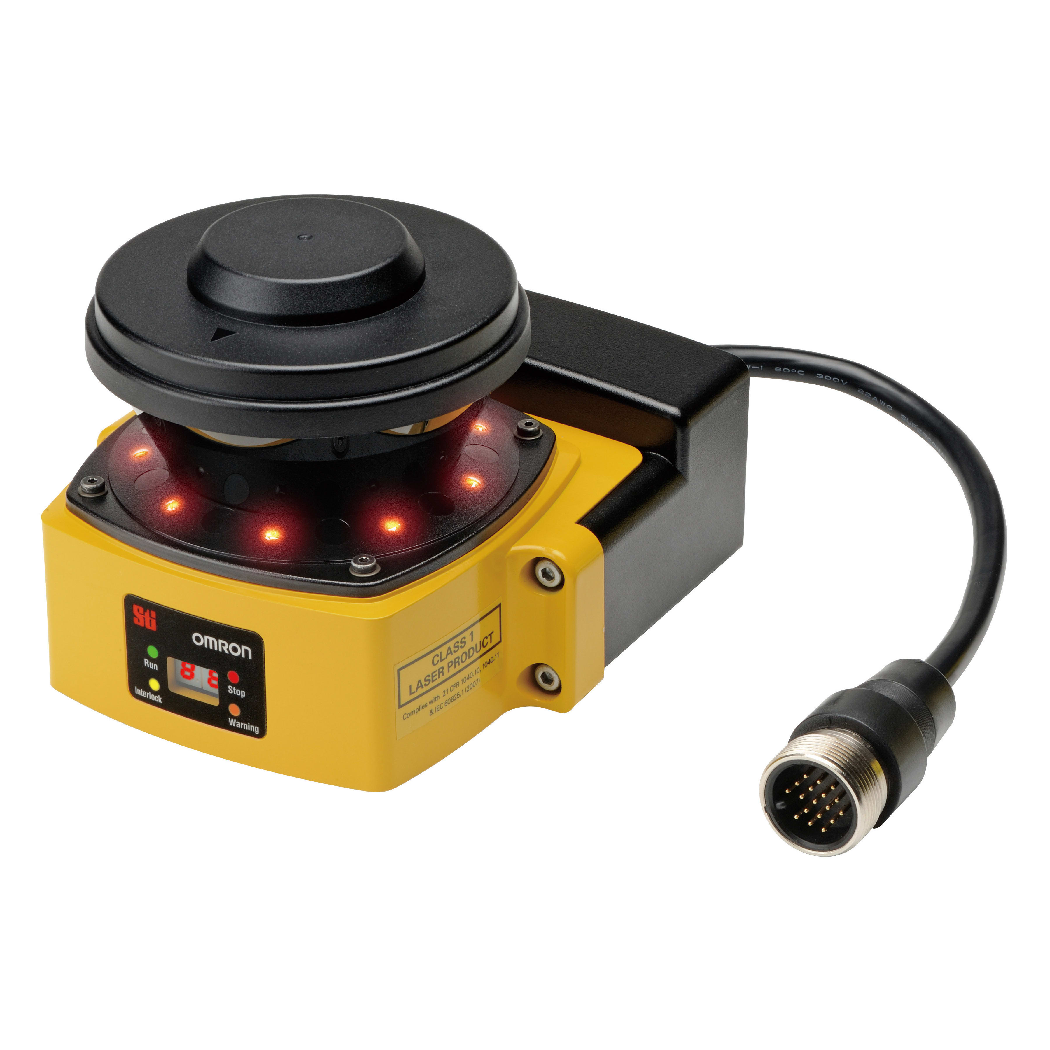 OMRON ELECTRONICS - Laser scanner di sicurezza, raggio 3 m, zona allarme 10 m, 24 Vdc, uscita cavo posteriore.