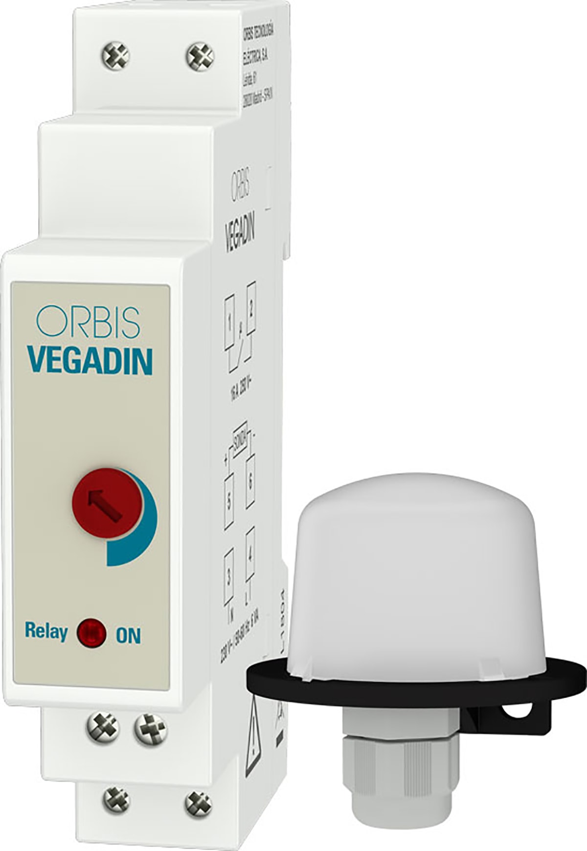 ORBIS - VEGADIN Interruttore crepuscolare 1 modulo DIN con sonda da palo o parete, 230V