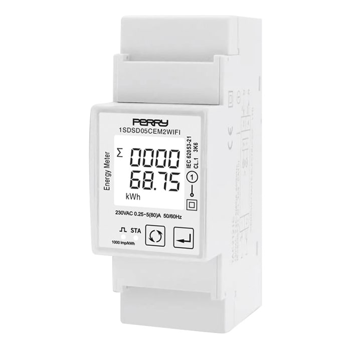 PERRY ELECTRIC - Contatore di energia monofase digitale con connessione Wi-Fi, 2 DIN