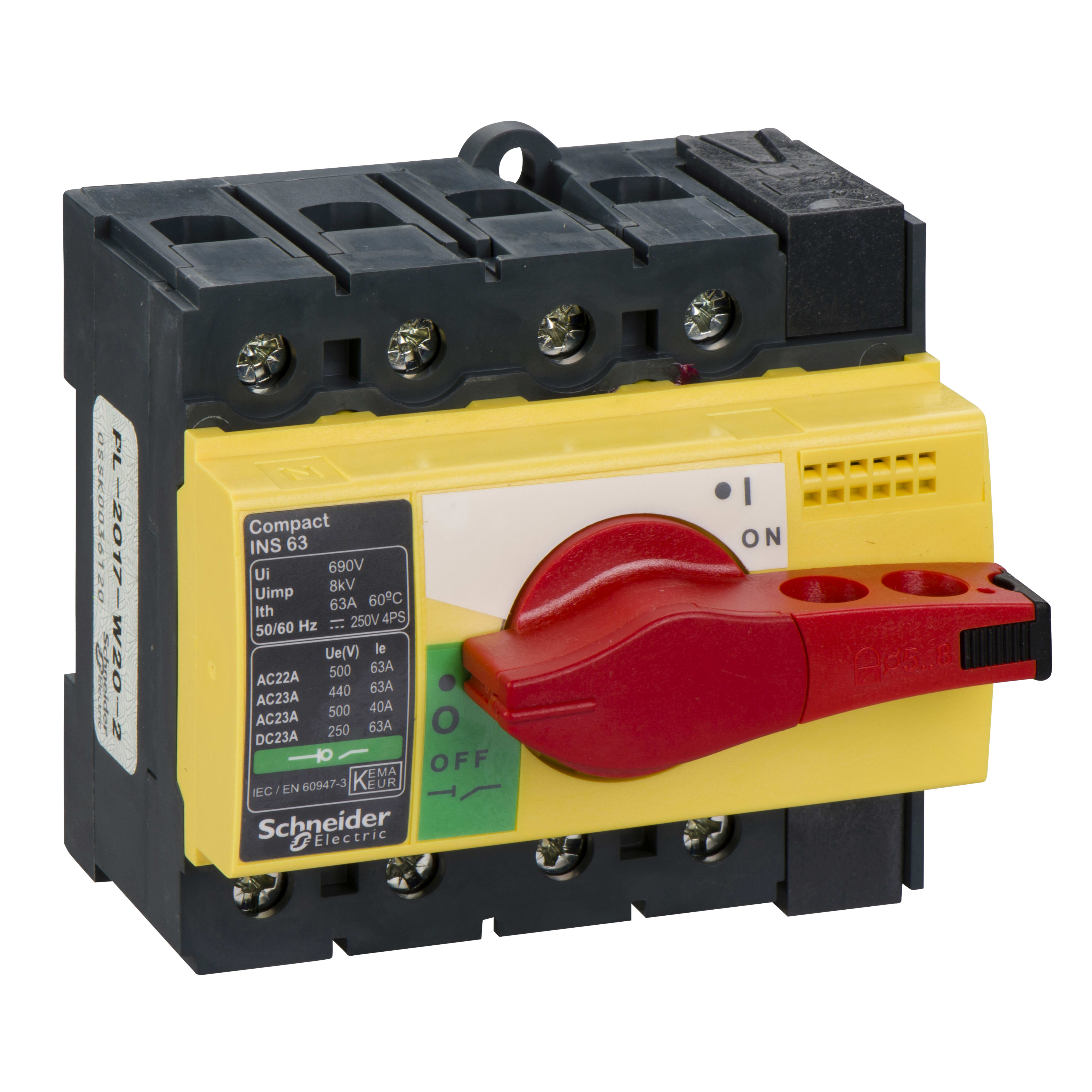 SCHNEIDER ELECTRIC - Interruttore / sezionatore Compact INS63 - 63 A - 4 poli - comando emergenza