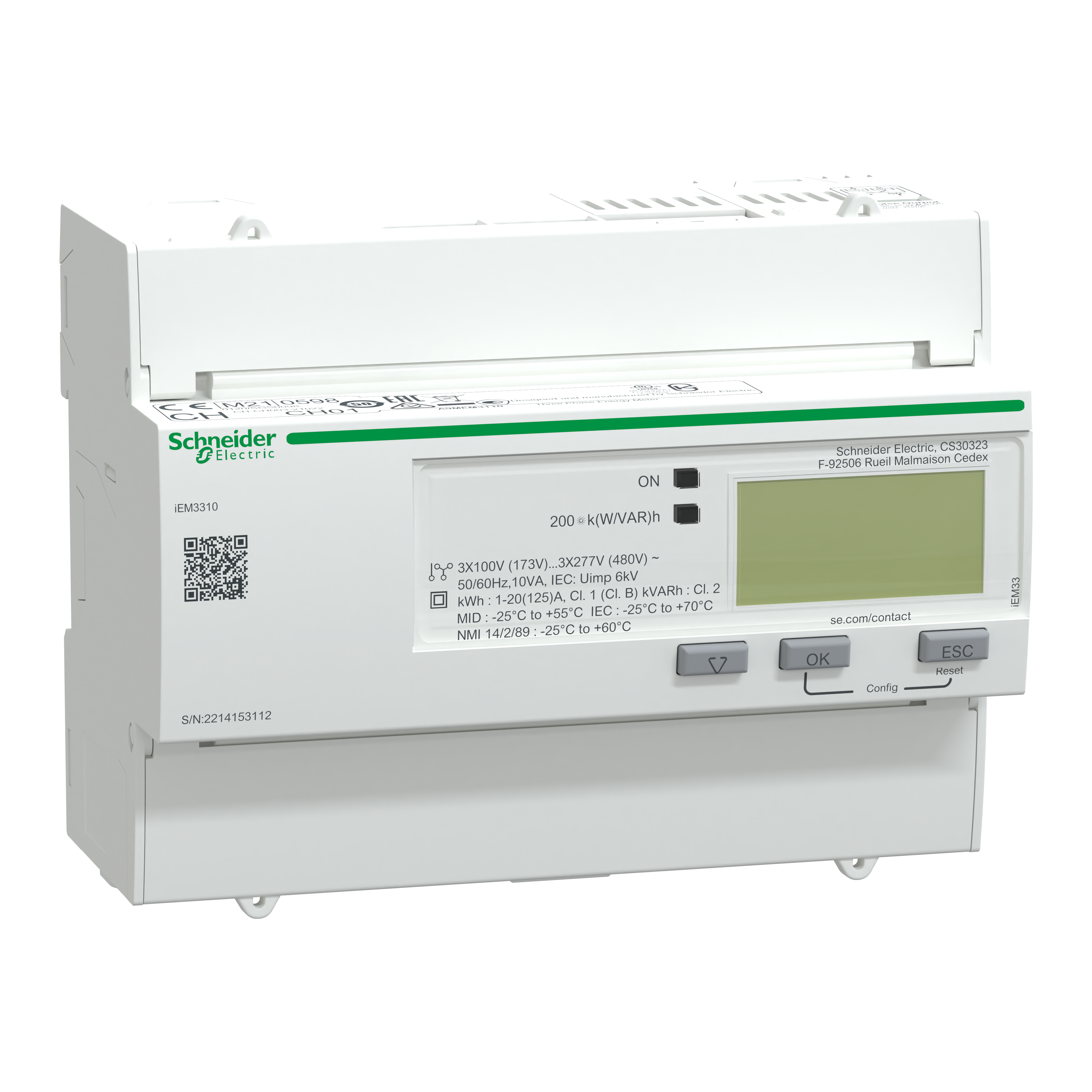 SCHNEIDER ELECTRIC - Contatore energia iEM3310 - 3P+N inserzione diretta 125A - 1DO - MID