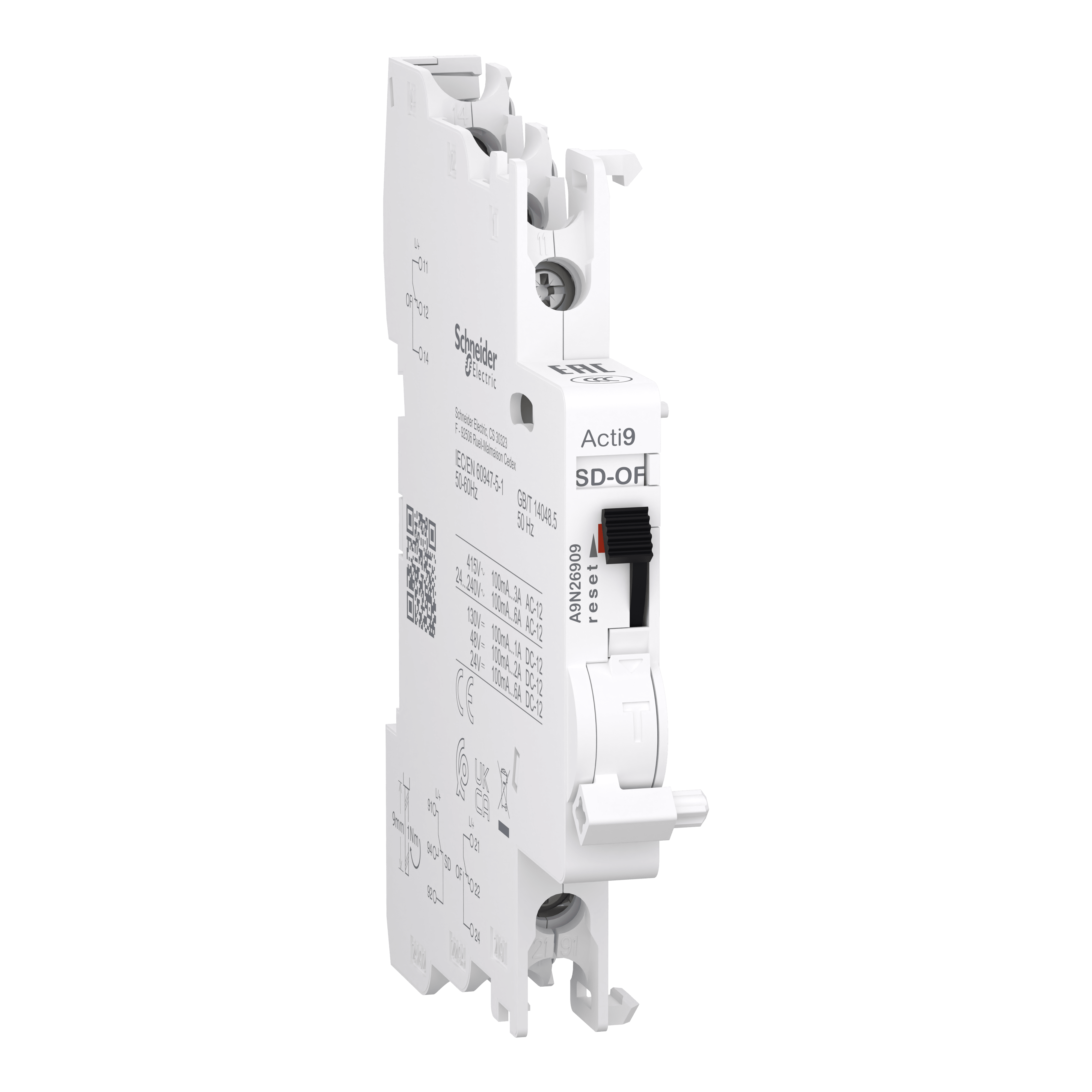 SCHNEIDER ELECTRIC - Contatto ausiliario Acti9 OF+OF/SD per C120, C60H-DC, C60PV-DC, C60NA-DC, SW60-DC, 100mA to 6A, connessione dall'alto e dal basso