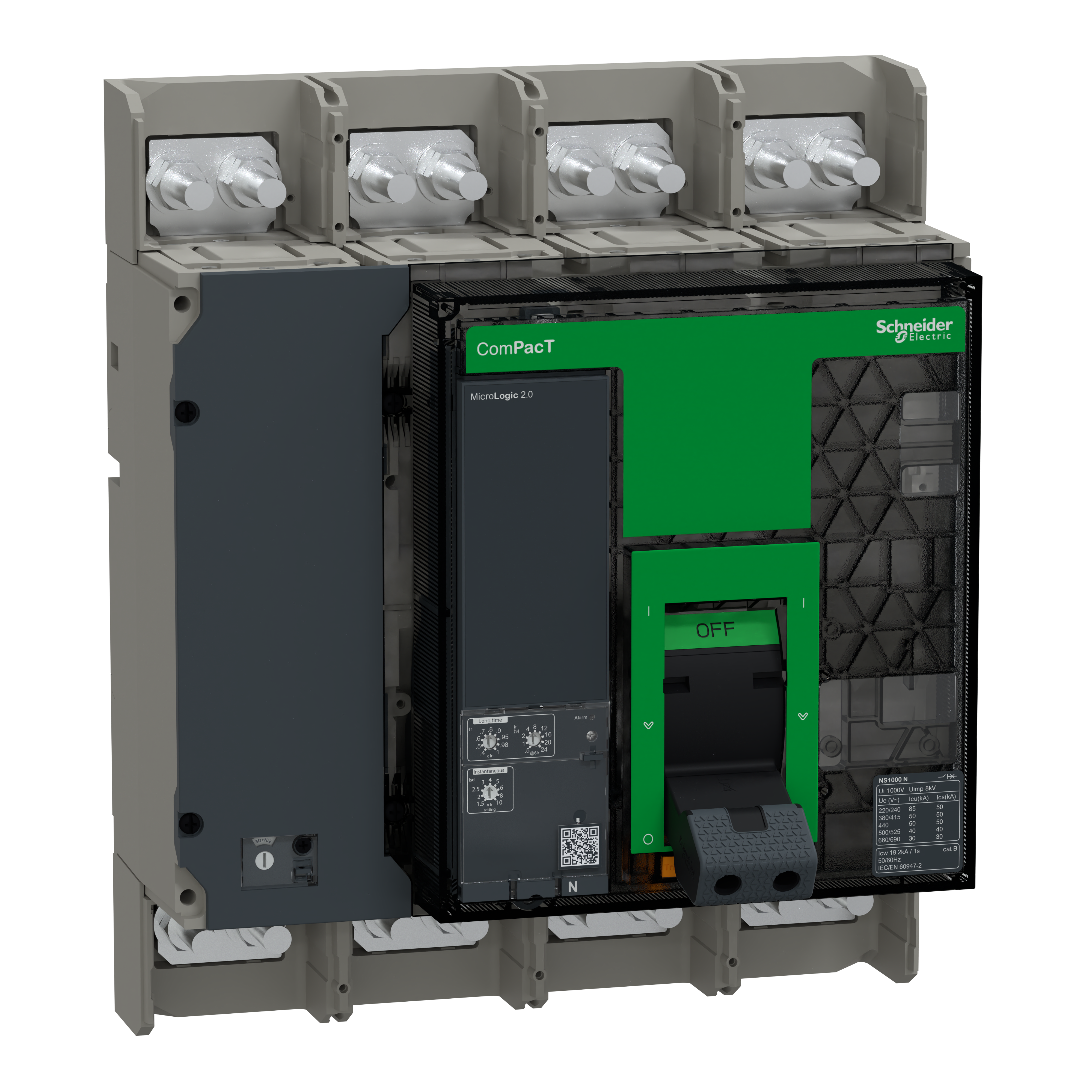 SCHNEIDER ELECTRIC - Interruttore, ComPacT NS1000N, 50kA a 415VAC, 4P, sganciatore MicroLogic 2.0, fisso, a funzionamento manuale, 1000A
