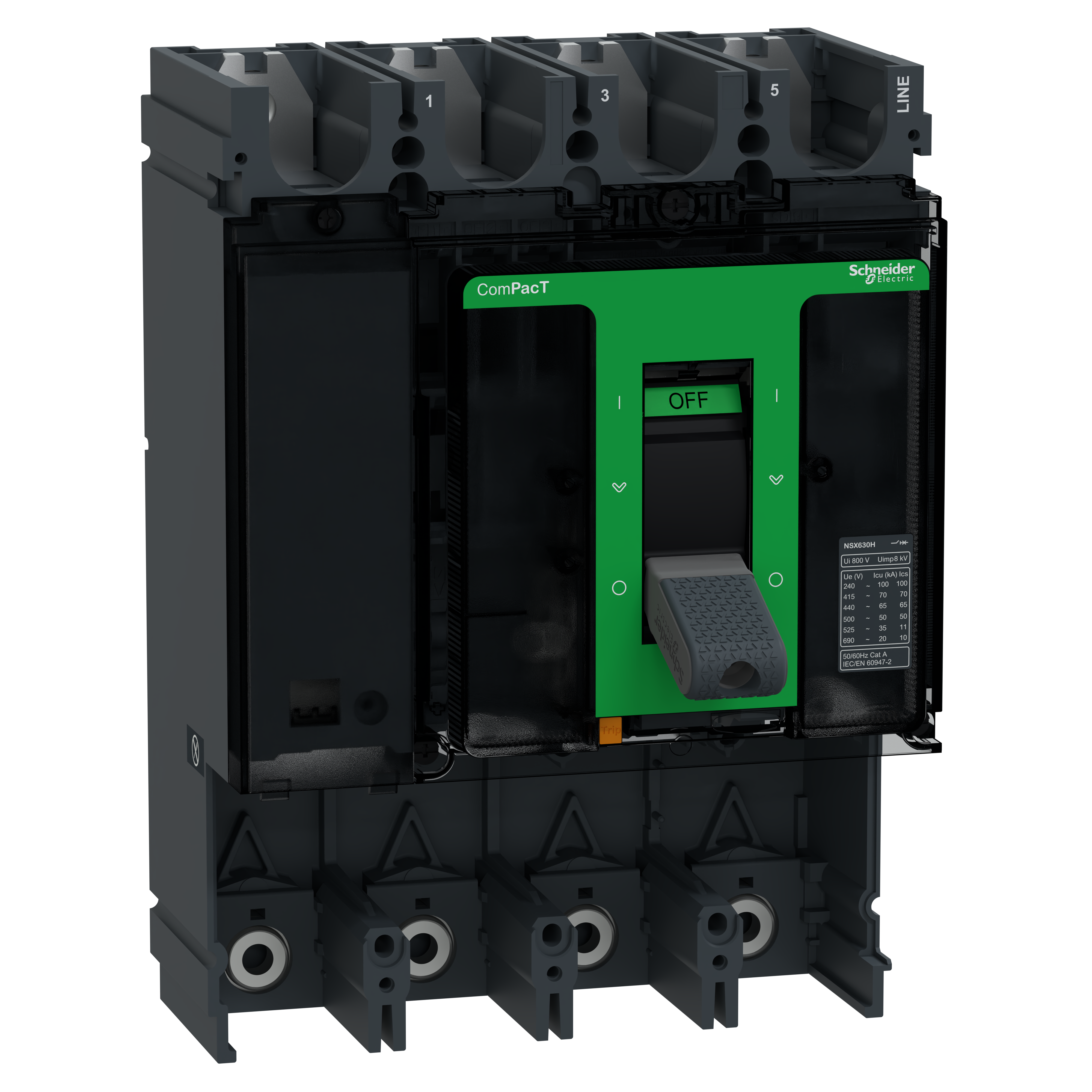 SCHNEIDER ELECTRIC - Base interruttore, ComPacT NSX630H, 70kA/415VAC, 4 poli, valore nominale telaio 630A, senza Sganciatore