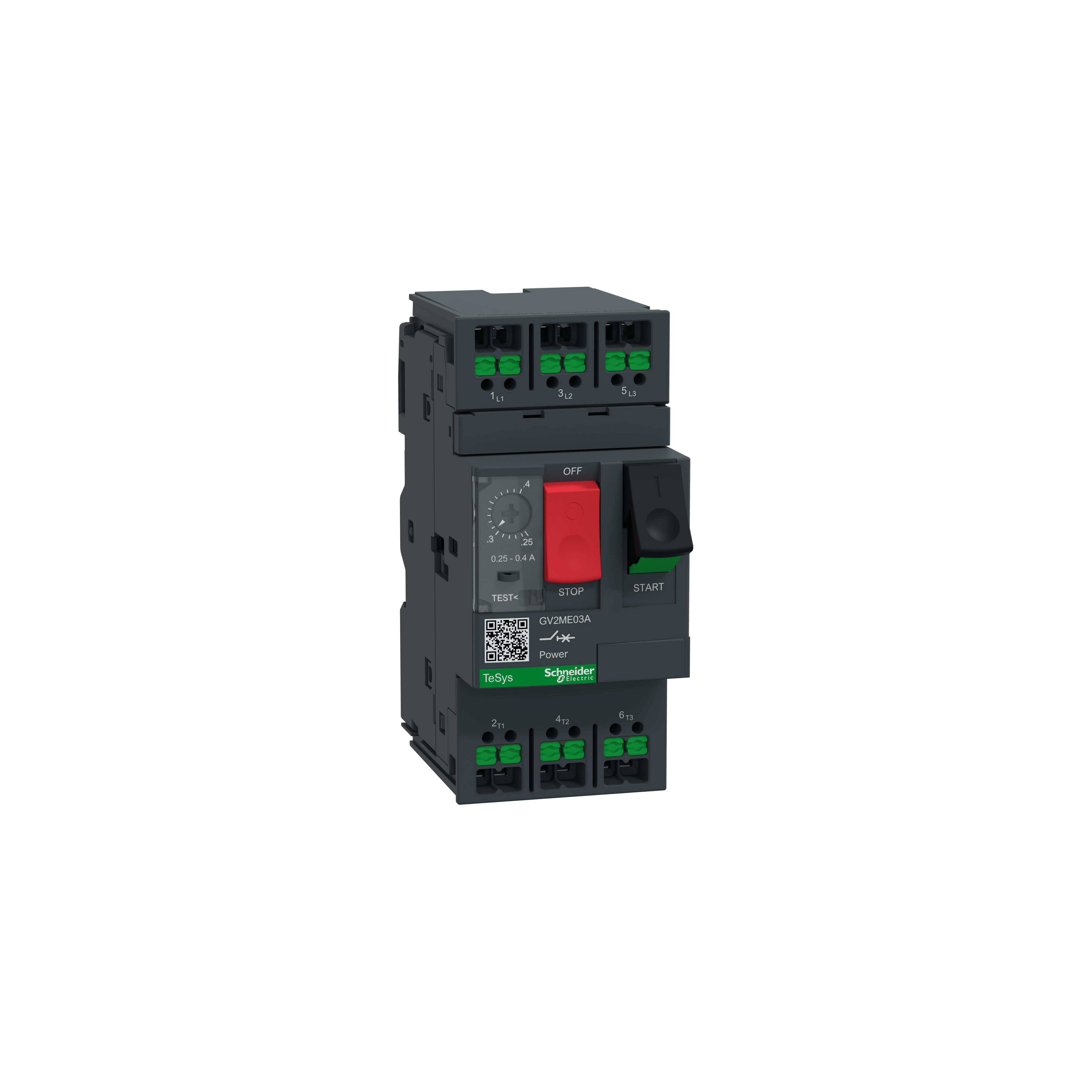 SCHNEIDER ELECTRIC - Interruttore magnetotermico, TeSys Deca, 3P, AC-3/AC-3e, da 0,25 a 0,4 A, magnetotermico, terminali SNAP IN, pulsante