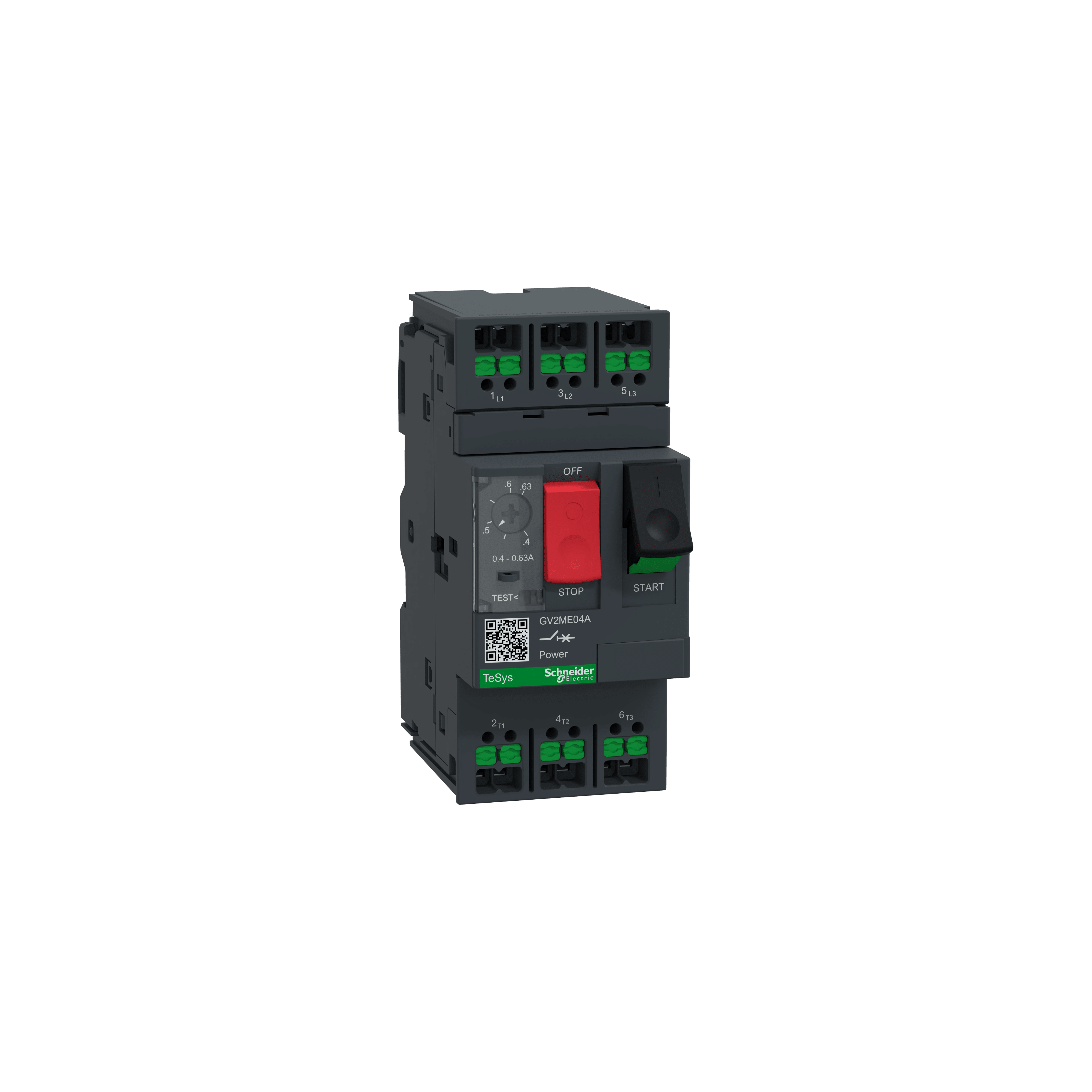 SCHNEIDER ELECTRIC - Interruttore magnetotermico, TeSys Deca, 3P, AC-3/AC-3e, da 0,4 a 0,63 A, magnetotermico, terminali SNAP IN, pulsante
