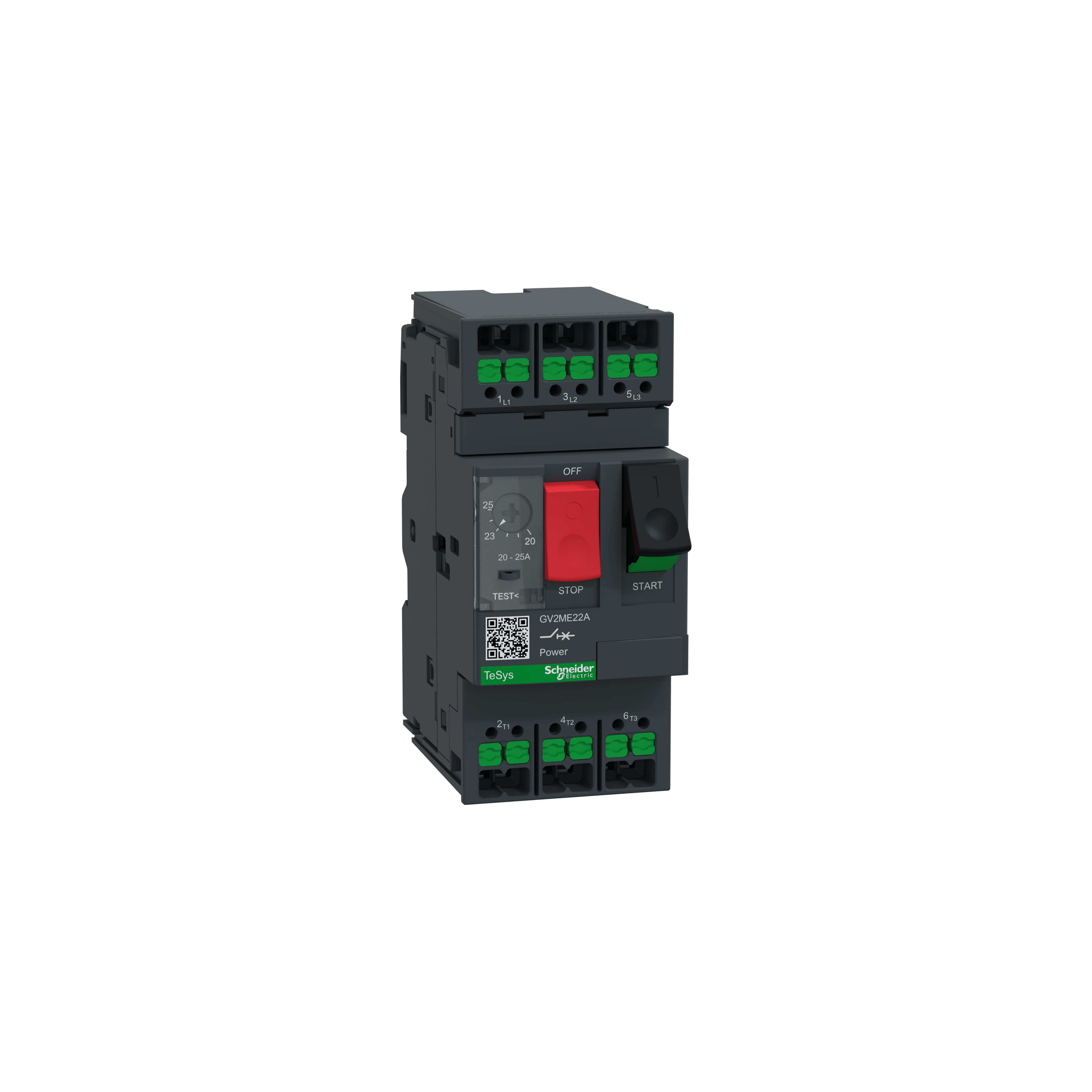 SCHNEIDER ELECTRIC - Interruttore magnetotermico, TeSys Deca, 3P, AC-3/AC-3e, da 20 a 25 A, magnetotermico, terminali SNAP IN, pulsante