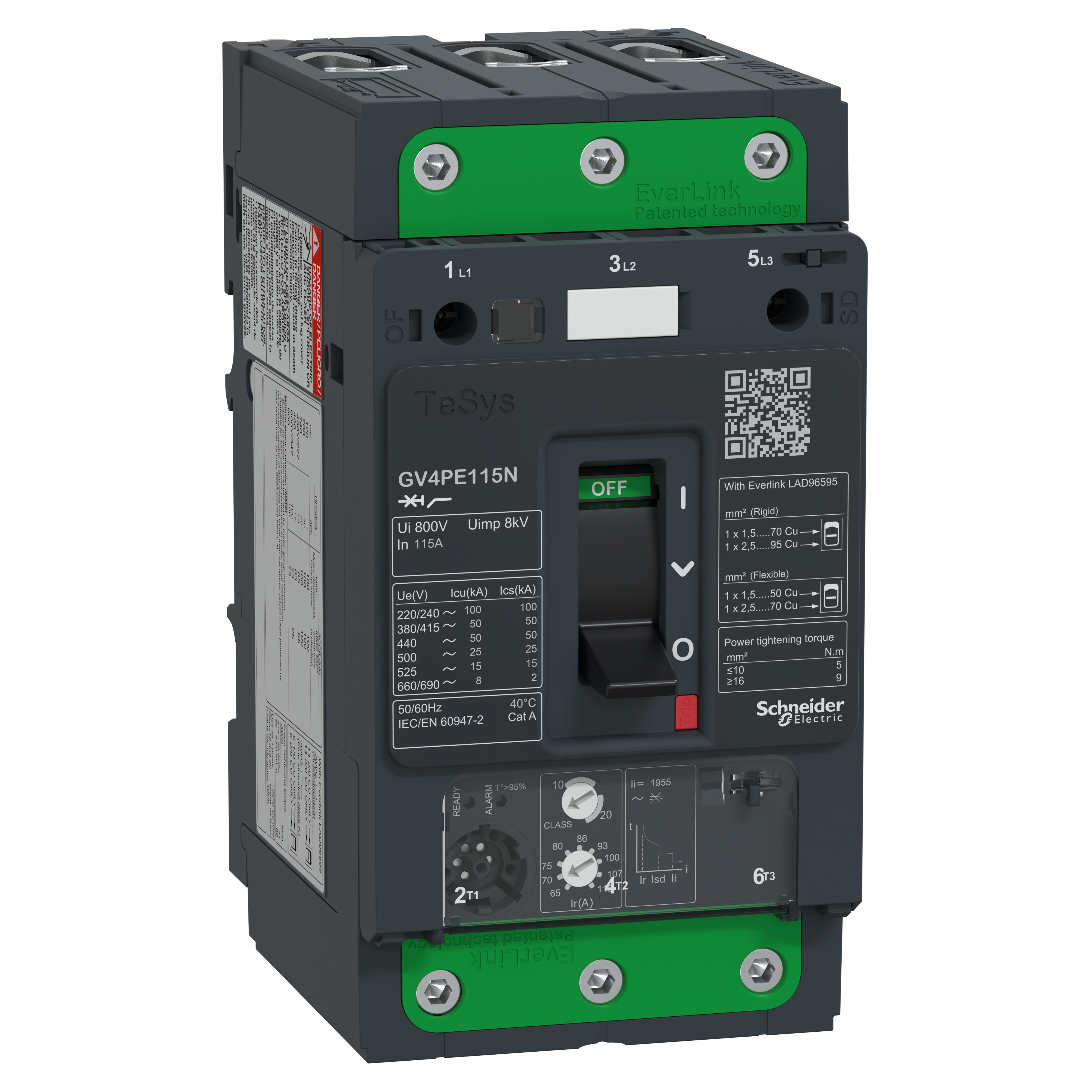 SCHNEIDER ELECTRIC - Interruttore salvamotore magnetotermico 115A 50kA Everlink