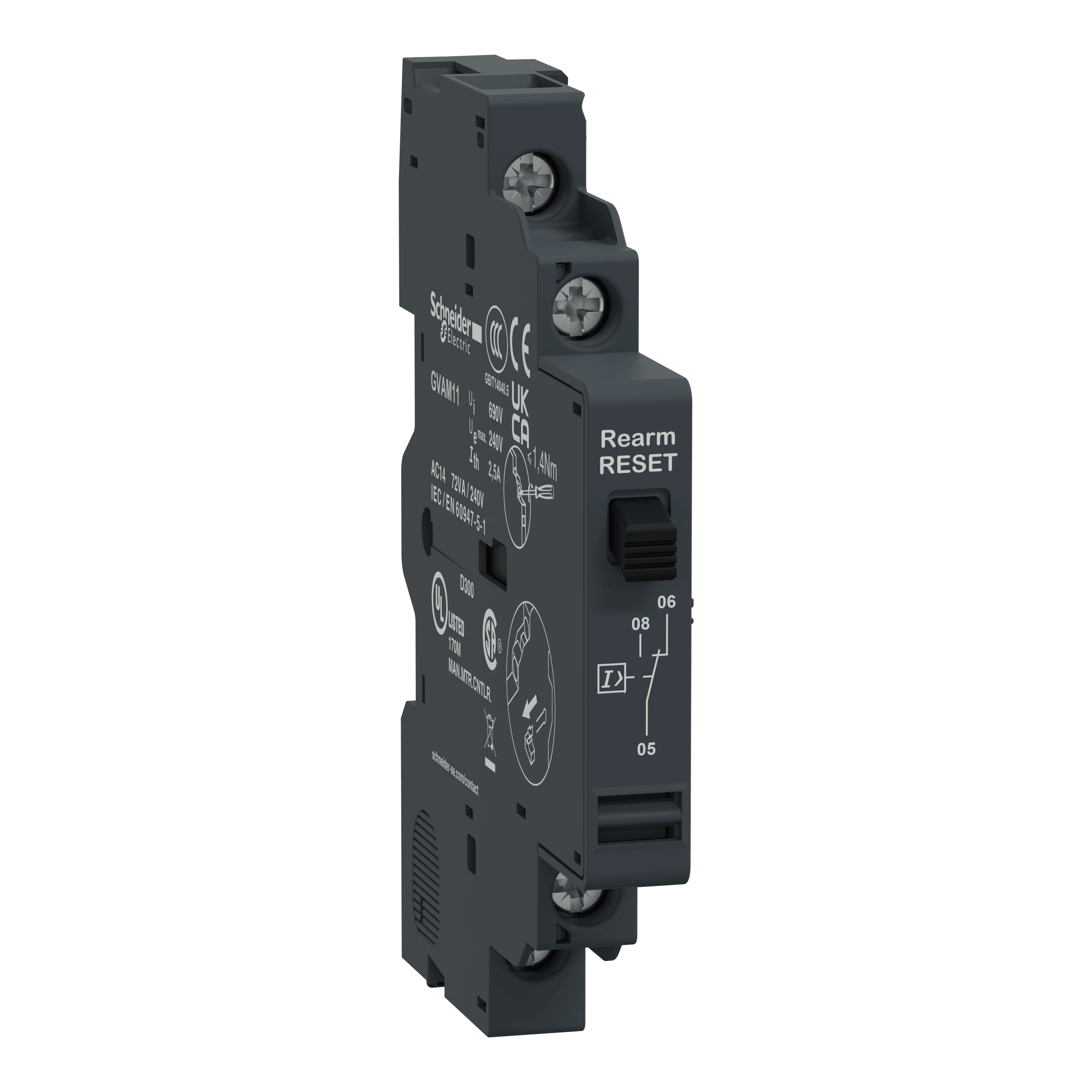 SCHNEIDER ELECTRIC - Contatti segnalazione cortocircuito, TeSys, GV2/GV3, Connessioni viti serrafilo lato sinistro