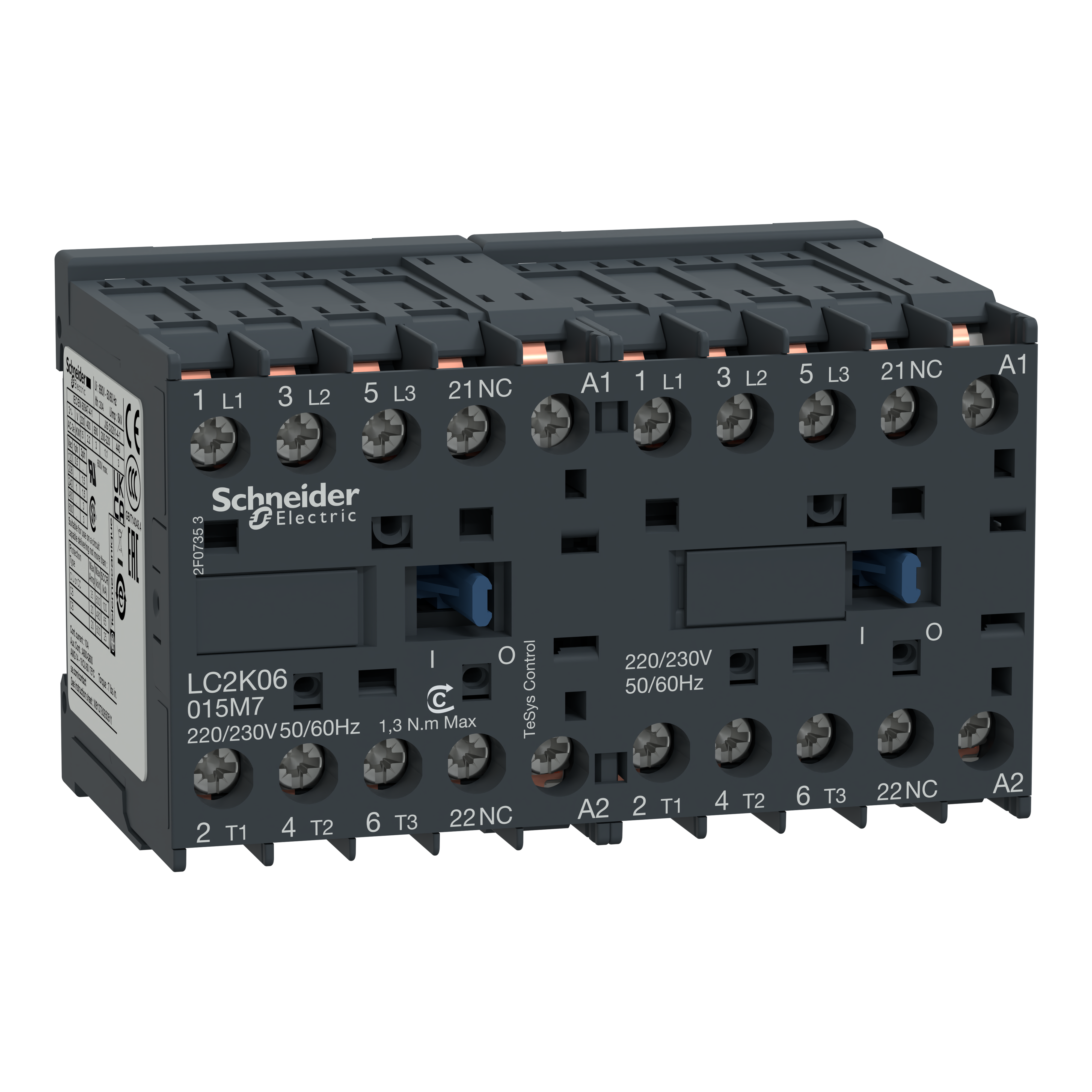 SCHNEIDER ELECTRIC - Teleinvertitore, TeSys K, 3P, AC-3/AC-3e, 440 V 6A, 1NC, bobina 220...230 VCA