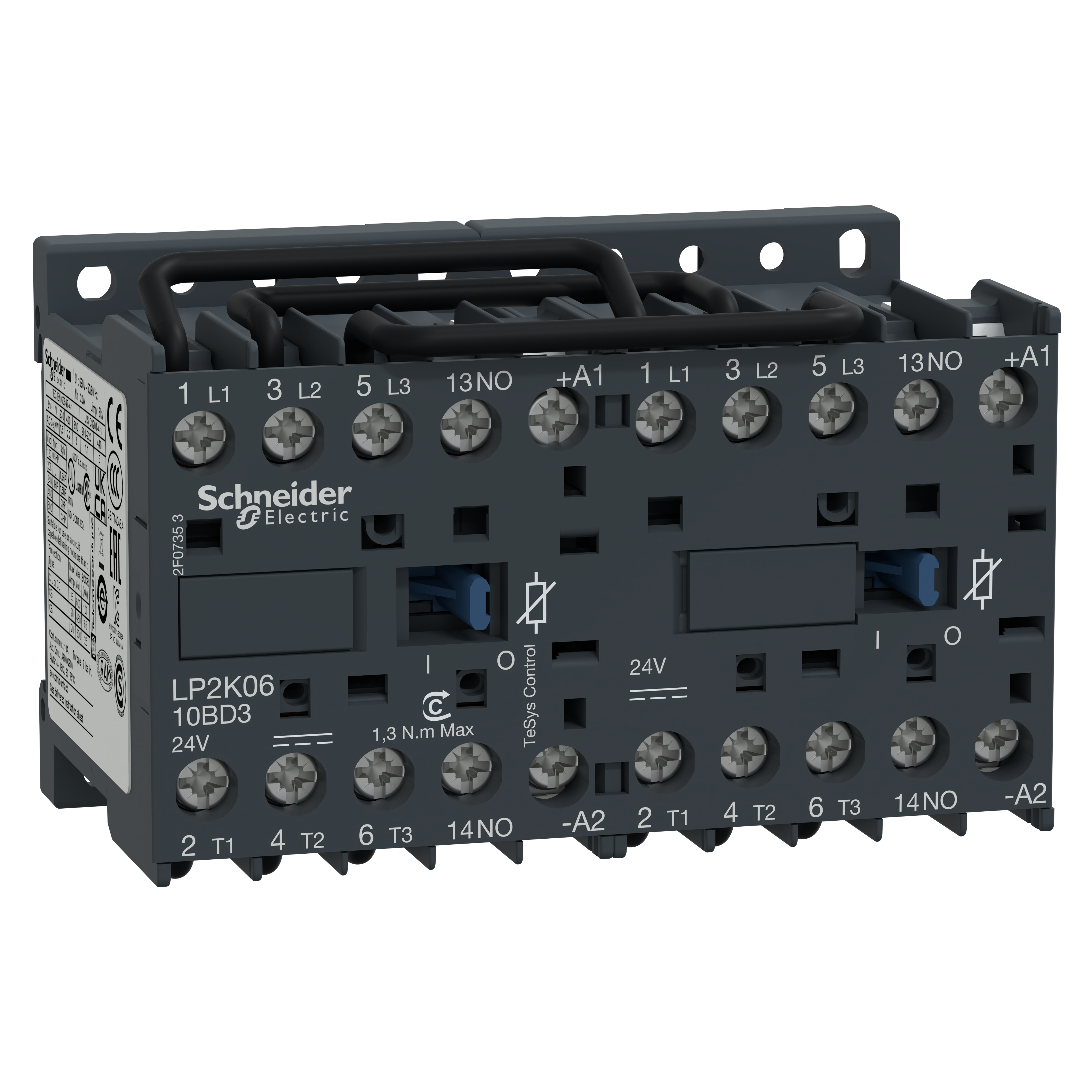 SCHNEIDER ELECTRIC - Teleinvertitore, TeSys K, 3P, AC-3/AC-3e, 440 V 6A, 1 NA, bobina 24 V CC, con dispositivo di soppressione integrato