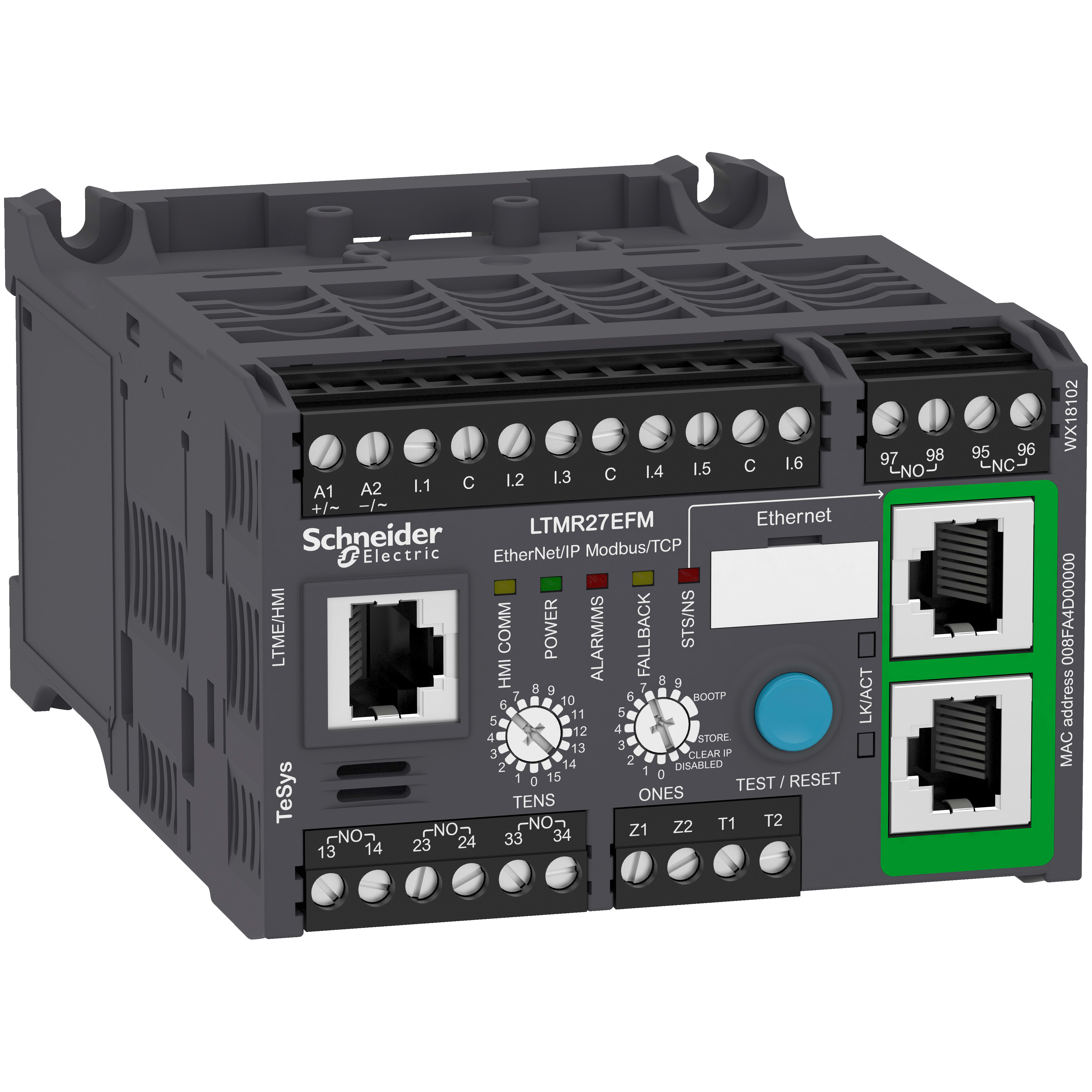 SCHNEIDER ELECTRIC - Controllore per motori LTMR, TeSys, T, Ethernet/IP, Modbus/TCP, 6 ingressi logici, 3 uscite logiche, 1.35A a 27A, 100 a 240 VAC