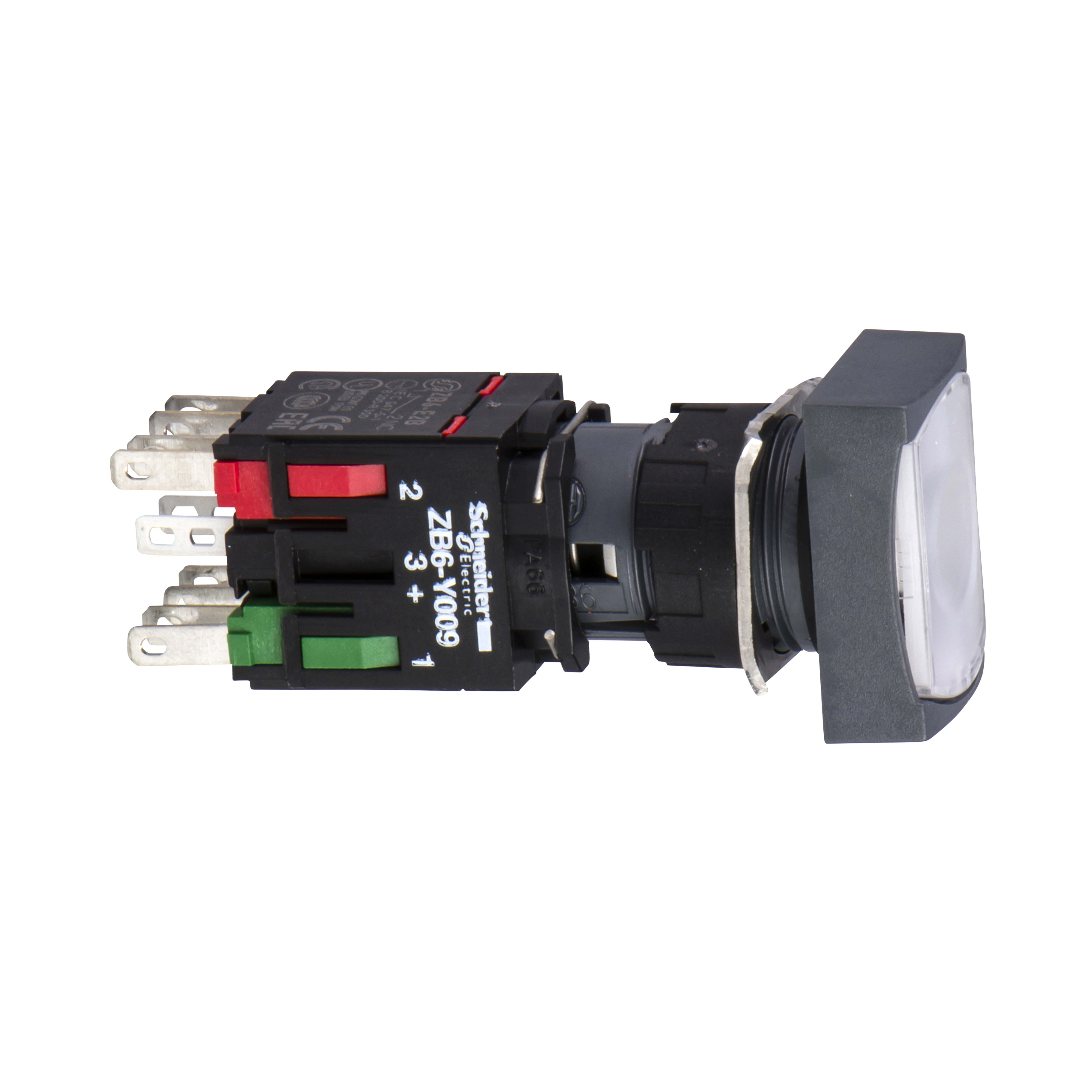 SCHNEIDER ELECTRIC - Pulsante luminoso bianco Ø16 - rettangolare ad aggancio - 12-24V - 1NO+1NC