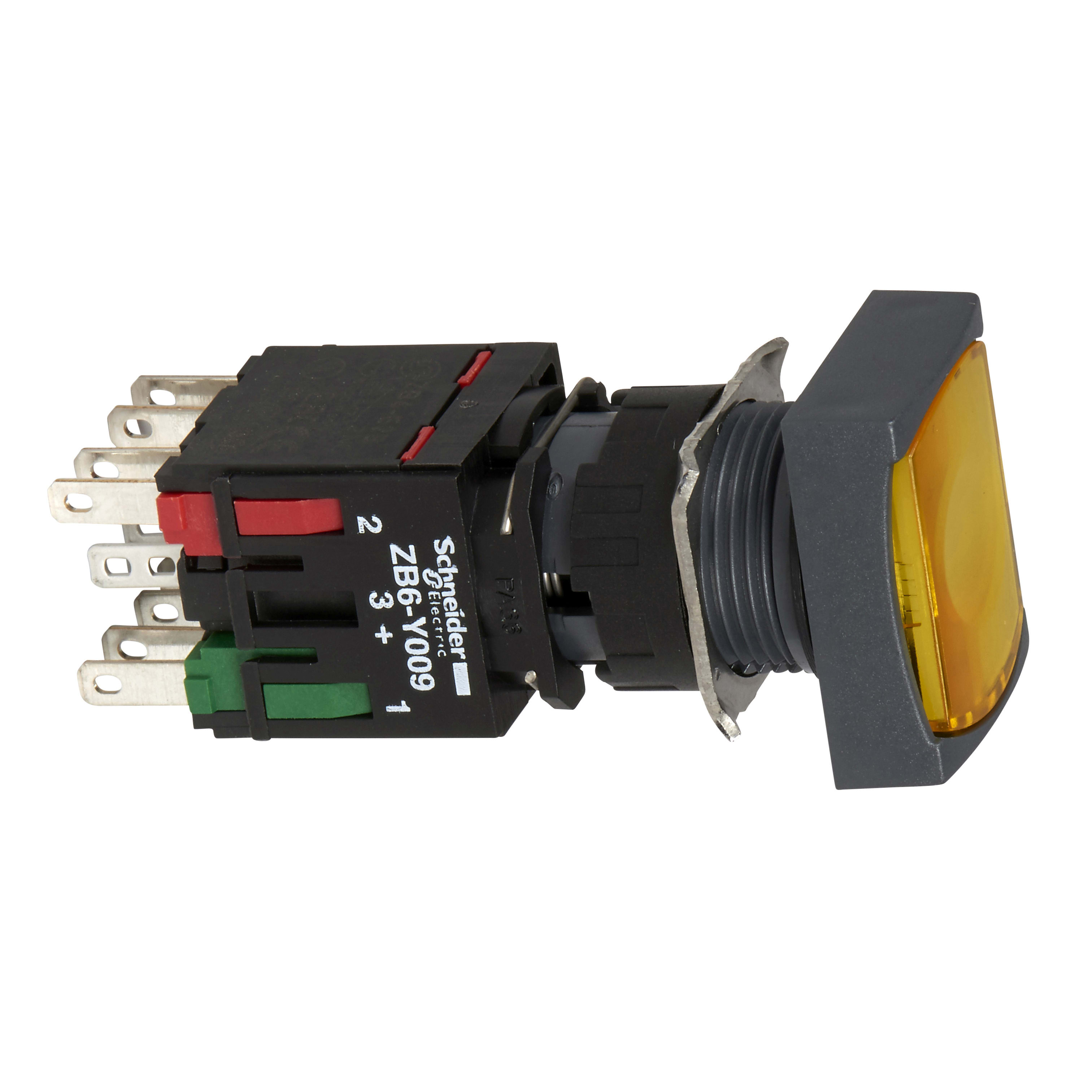 SCHNEIDER ELECTRIC - Pulsante luminoso giallo filoghiera rettangolare Ø16 ad impulso 1NO+1NC 12-24V
