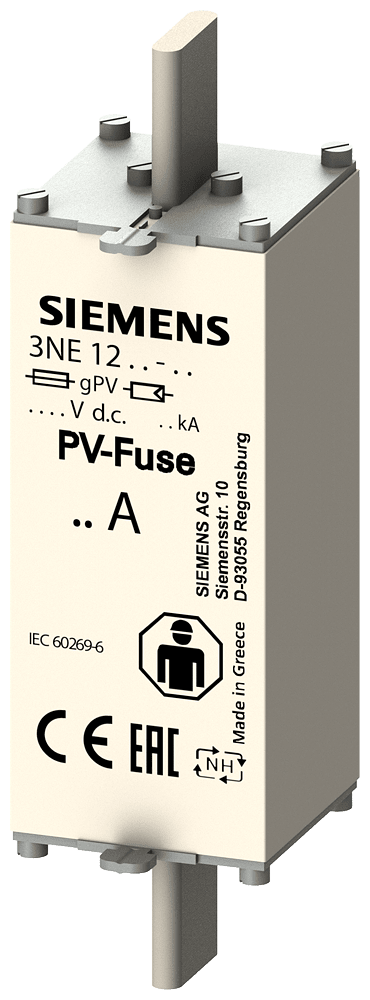 SIEMENS - Cartuccia fusibile per fotovoltaico, con contatti a coltello, NH1XL, In: 100 A, gPV, Un DC: 1500 V