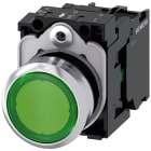 SIEMENS - Pulsante, illuminato, 22 mm, rotondo, in metallo lucido, colore verde, bottone, 1NO