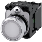 SIEMENS - Pulsante, illuminato, 22 mm, rotondo, in metallo lucido, colore bianco, bottone, 1NO