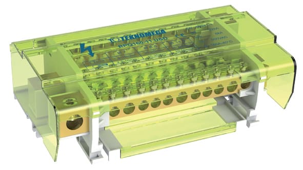 TEKNOMEGA - Ripartitore quadripolare 160A con morsettiera up&down e 11 uscite.