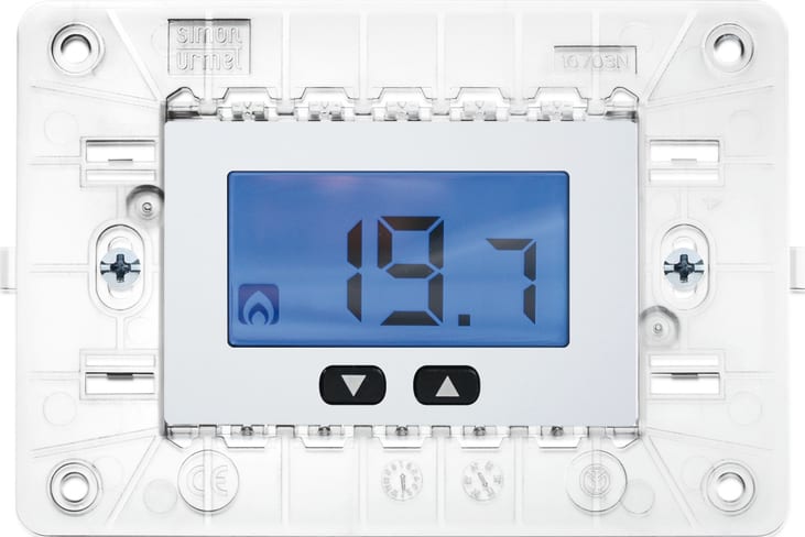 URMET - Termostato elettronico digitale con supporto 3 moduli per scatola 503, 230V, Nea, bianco, uscita rele LCD.
