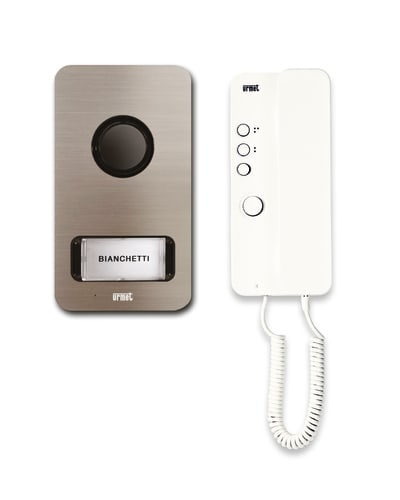 URMET - Kit audio mono-bifamiliare con pulsantiera Mikra e citofono Mìro, sistema 5 fili, compatibile con impianti 4+N, completo di 1150.