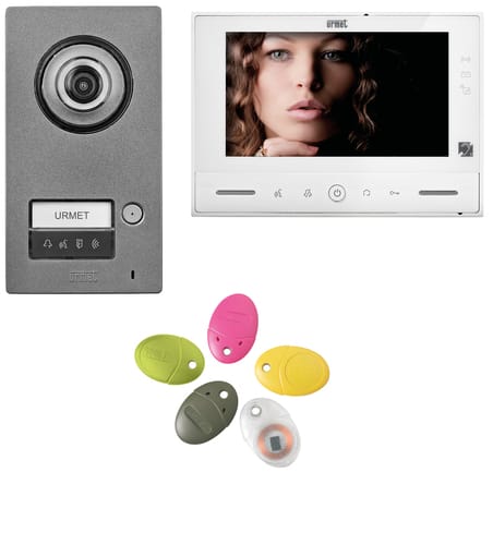 URMET - Kit monofamiliare video Note2 Wifi con pulsantiera Mikra2, videocitofono vModo e sistema 2 fili, completo di ricevitore di chiamata.
