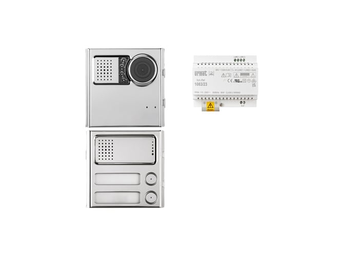 URMET - Kit base impianto video con pulsantiera Sinthesi Steel e sistema 2Voice.