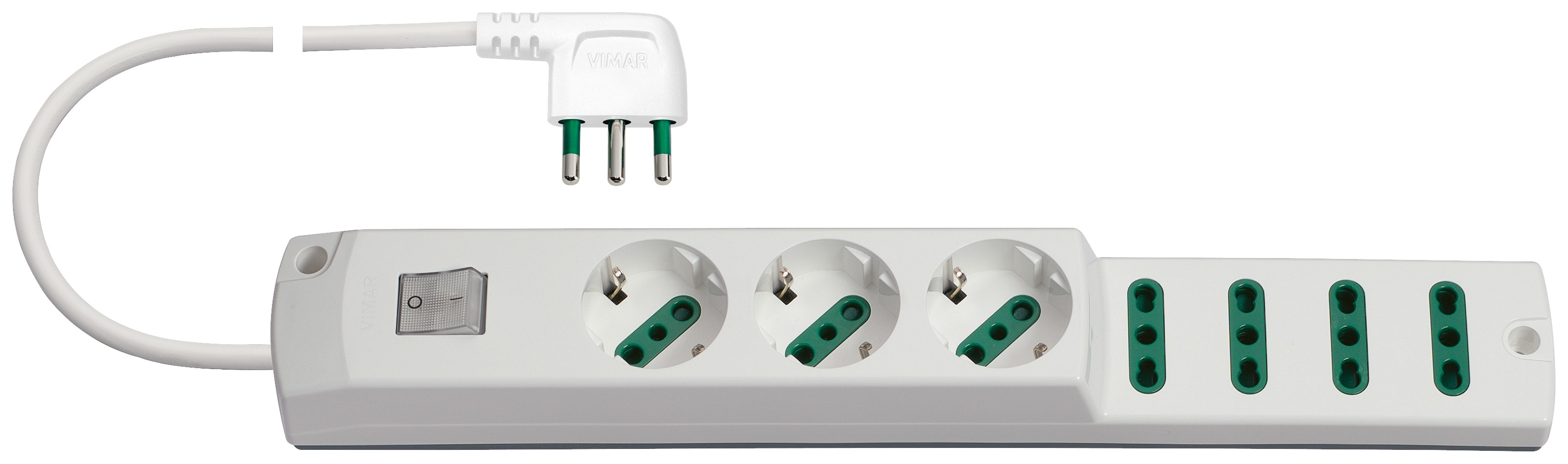 VIMAR - Presa multipla 3P30+4P17/11 con interruttore luminoso, cavo 1,5m, spina S17, potenza 3680W, bianco.
