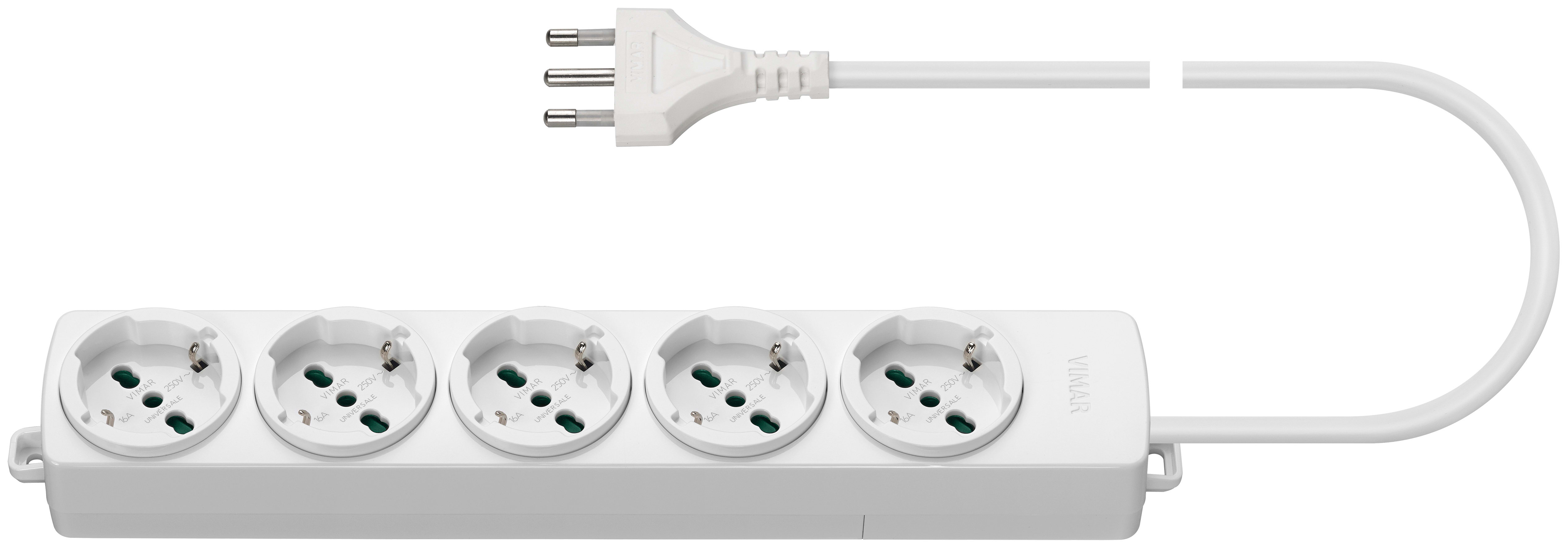 VIMAR - Presa Multipla Universale con Cavo Bianco, 5 Uscite Sicury Standard Italiano, 2P+T 16A 250V, 2M 3 Conduttori 1,5mm2, Spina S17, 3680W