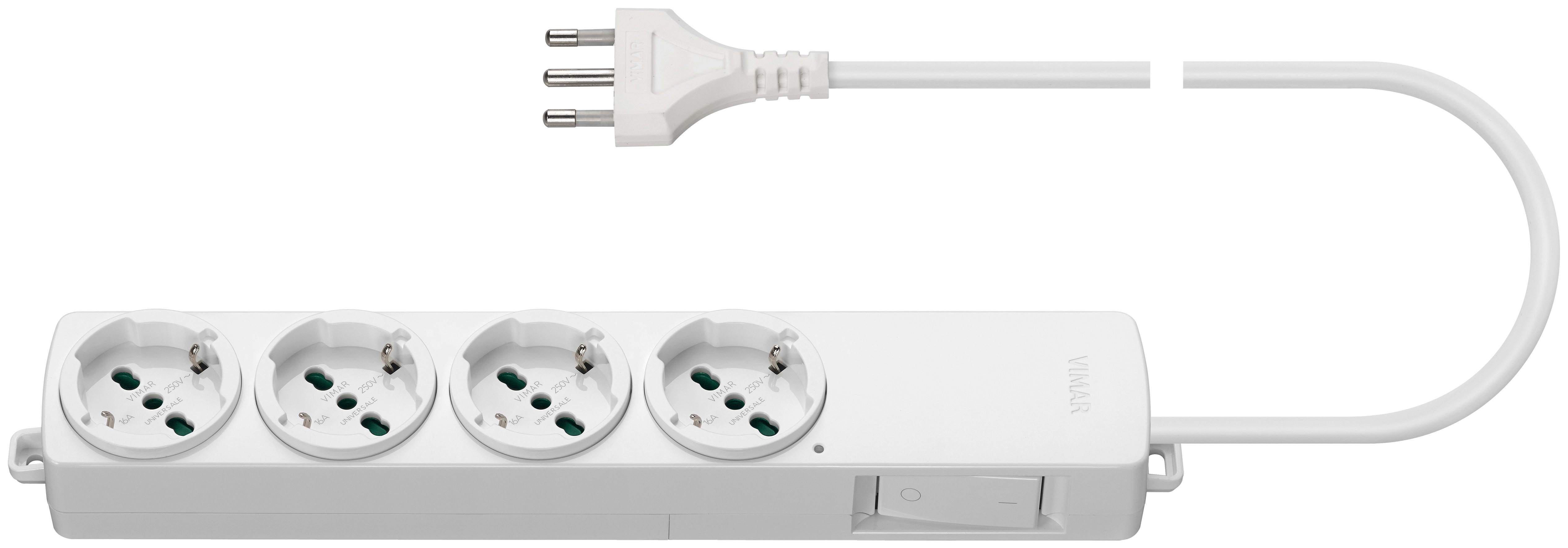 VIMAR - Presa Multipla 4 Uscite Bianco Sicury Standard Italiano 16A 250V 2P+T 3680W 2M 3 Conduttori 1,5mm2 Spina S17