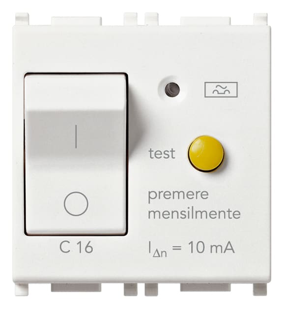 VIMAR - Interruttore Automatico Magnetotermico Differenziale 1P+N C16 10Ma Bianco - 2 Moduli